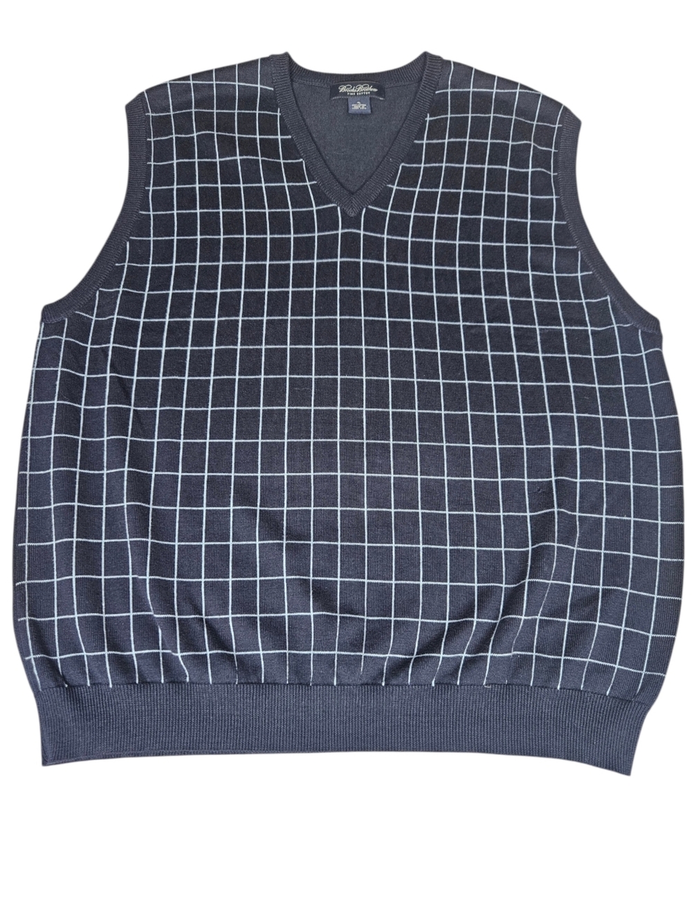 Brooks Brothers Men Sweater Vest Navy Windowpane Grid V-Neck XL Grandpacore Golf